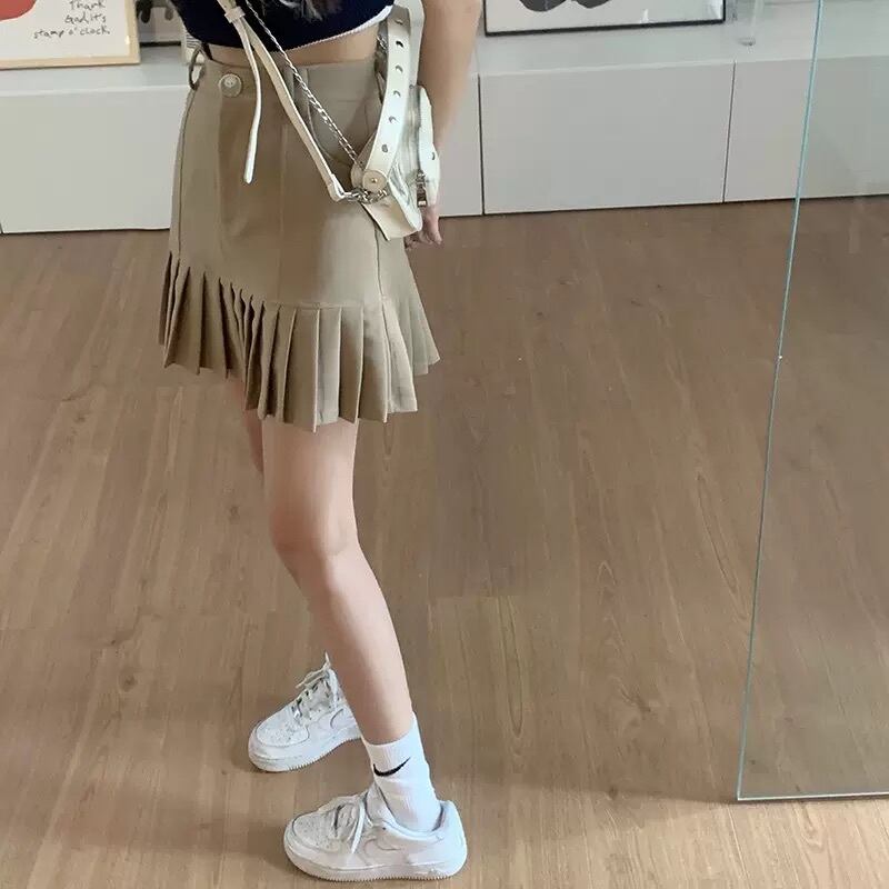 裾プリーツが 韓国っぽ プリーツスカート ミニスカート ミニ丈 レトロっぽ Aライン スタイルアップ カジュアル スクールガール 美脚見え 太ももカバー Lamitte Deco トレンド 韓国ファッション ショップ Base店