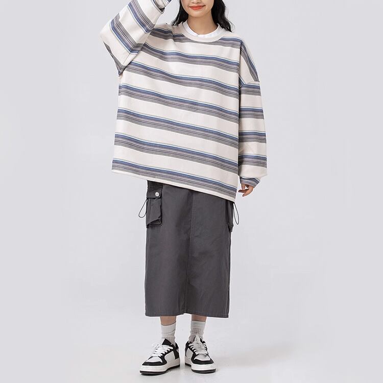 ★COLOR CONTRAST STRIPED ROUND NECK T(unisex)　　　A0791