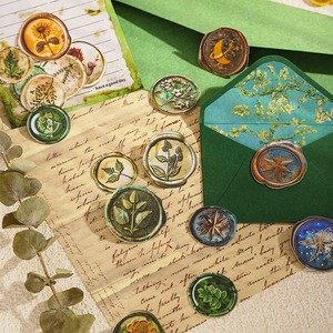 ステッカー シール 紙 シーリングスタンプ風 植物 英文字 英数字 魔法 バロック様式 30枚入り AA14　プレゼント 海外 コラージュ ヴィンテージ 素材 ほぼ日