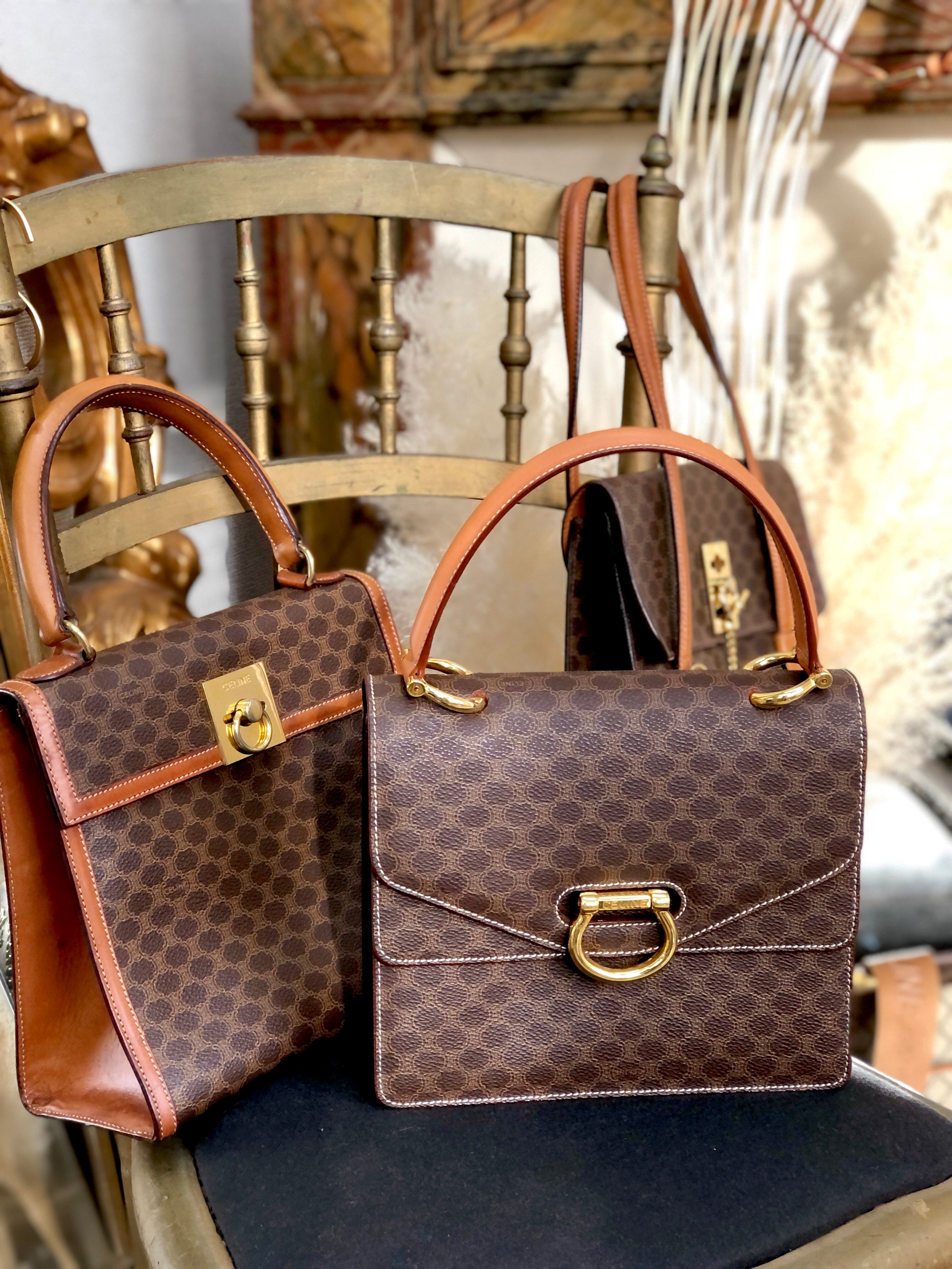 CELINE セリーヌ マカダム ガンチーニ ダブルフラップ ハンドバッグ 
