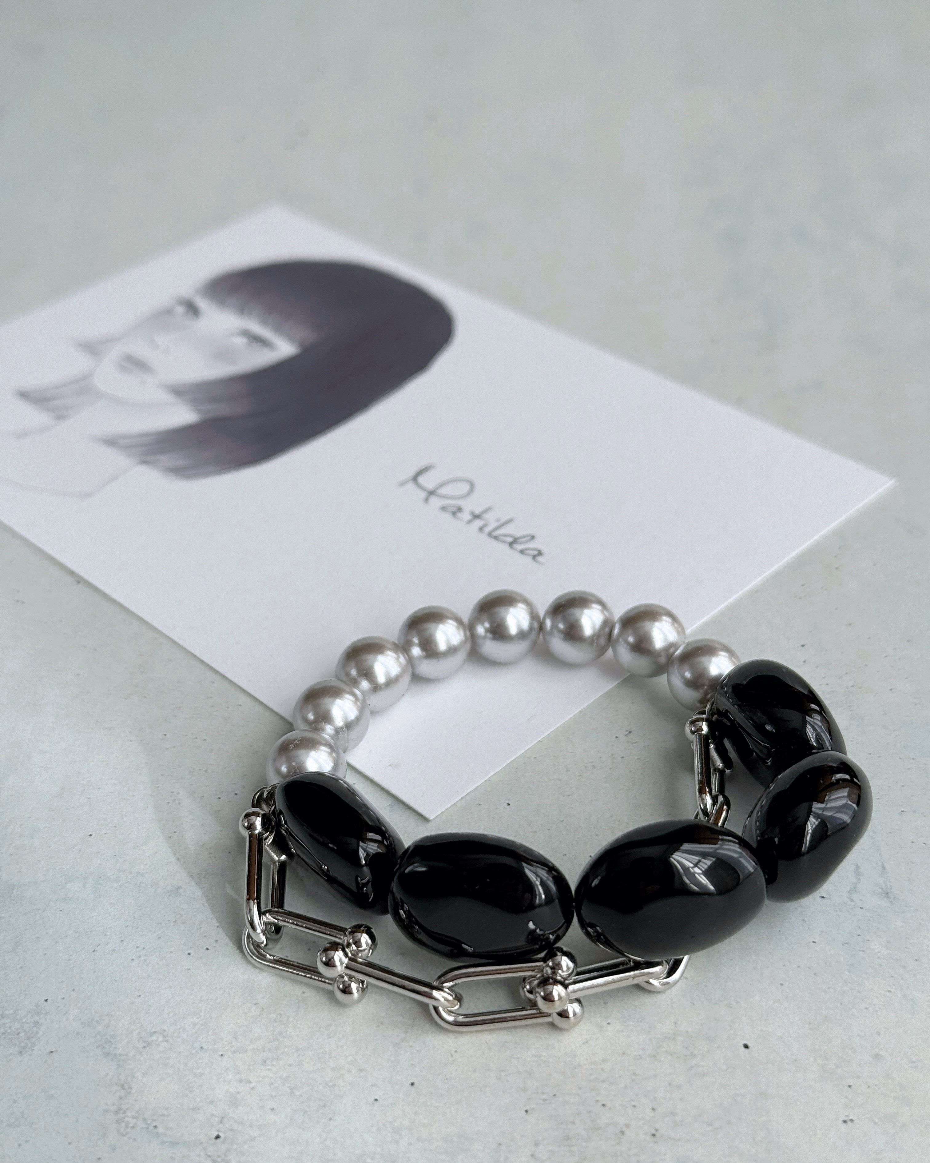 【再販】Chain & stone bracelet(オニキス×貝パール)