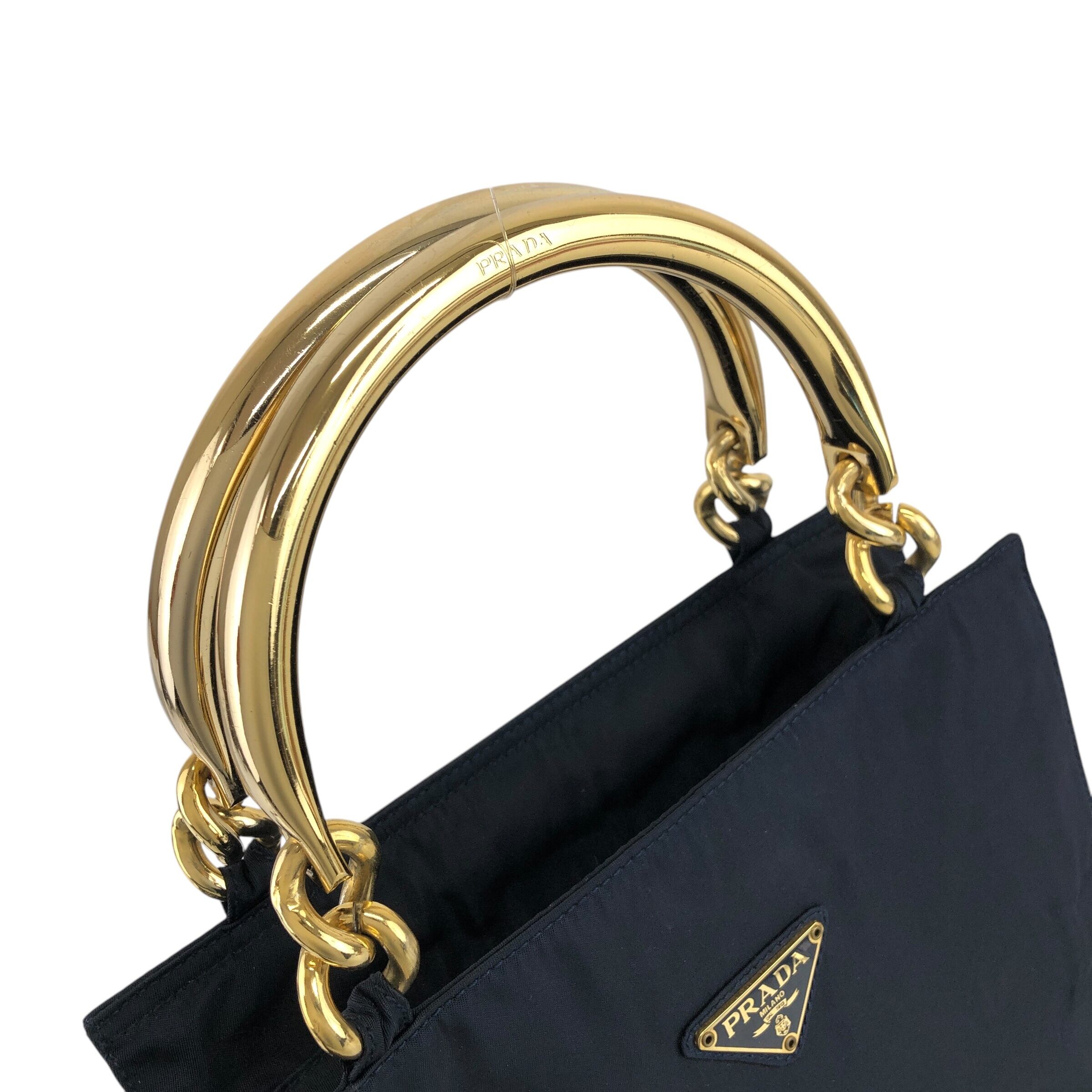 PRADA プラダ ハンドバッグ ネイビー トライアングルロゴ ナイロン