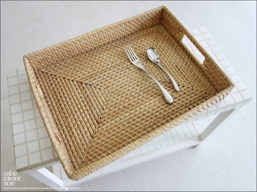 ラタンお盆NA サービングトレイ 手編み トレー キッチン 角型
