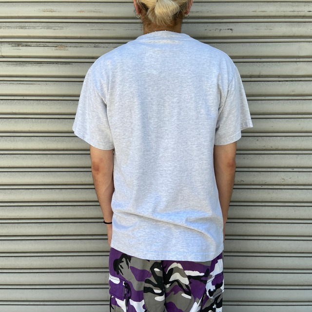 90s NYヤンキース カプセルロゴTシャツ 3段プリント フェザーグレー