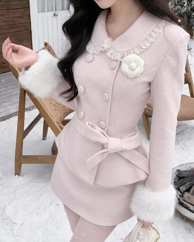 カメリアファーリボンジャケット＆スカートセット　25W08182