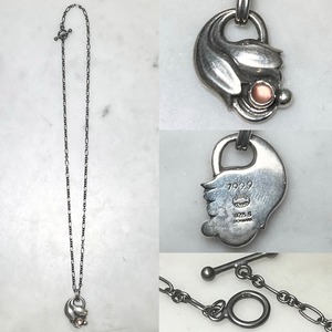 1999's GEORG JENSEN silver year pendant necklace set with rose quartz
