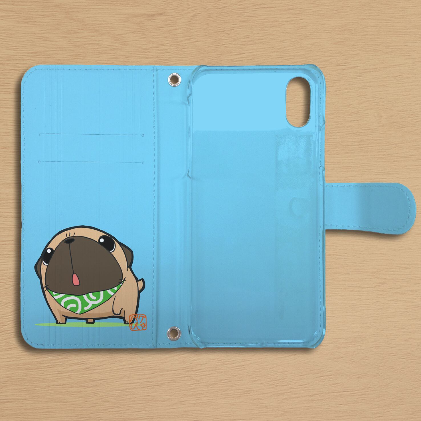 スタンド付き 両面印刷 手帳型 iphone/Androidケース パグカップ（フォーン）