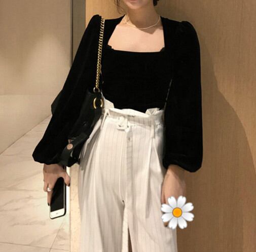 秋新作 ベロアブラウス ベルベット ブラウス トップス パフスリーブ レディース 上品 着痩せ