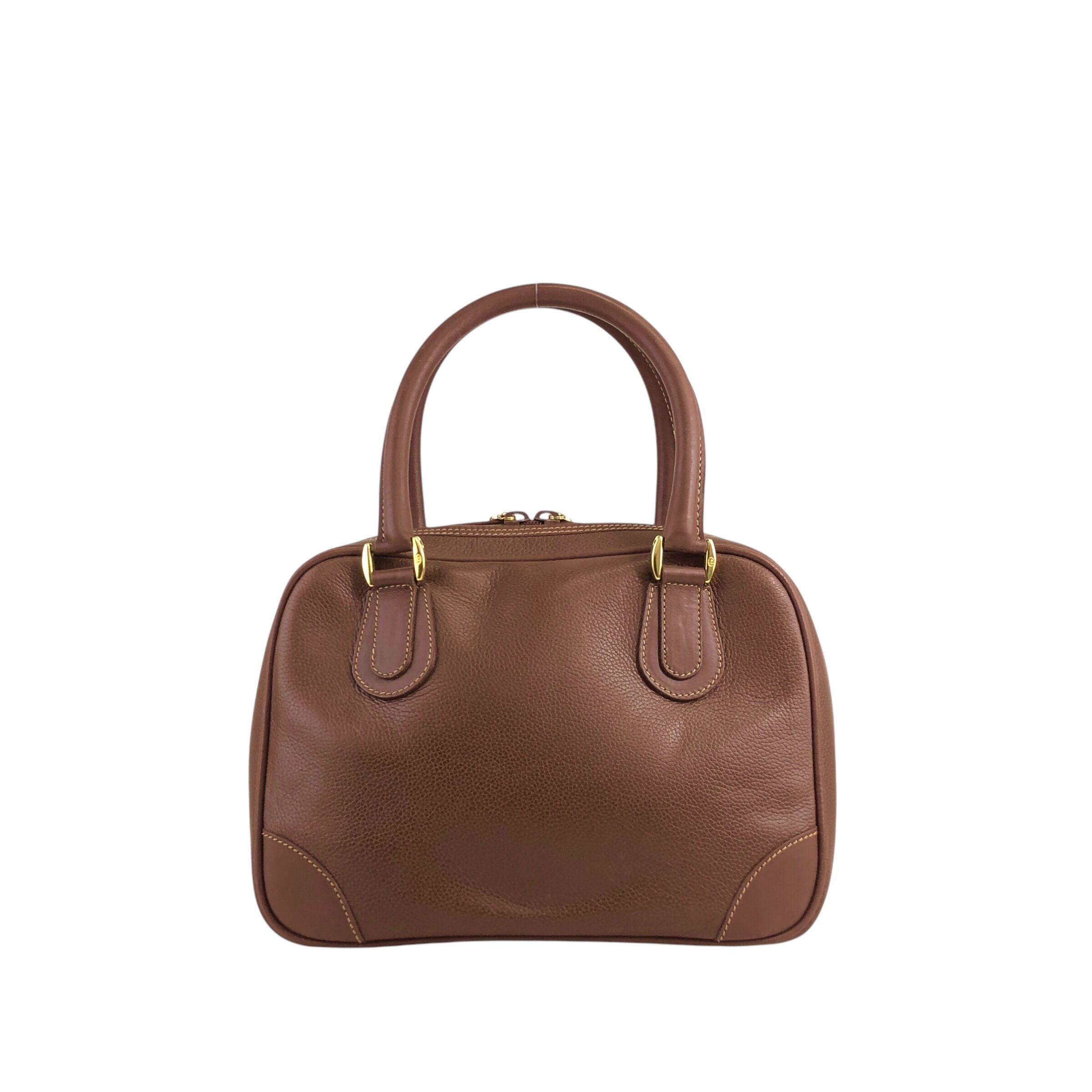 GUCCI グッチ ハンドバッグ ブラウン ロゴ型押し レザー ミニボストン