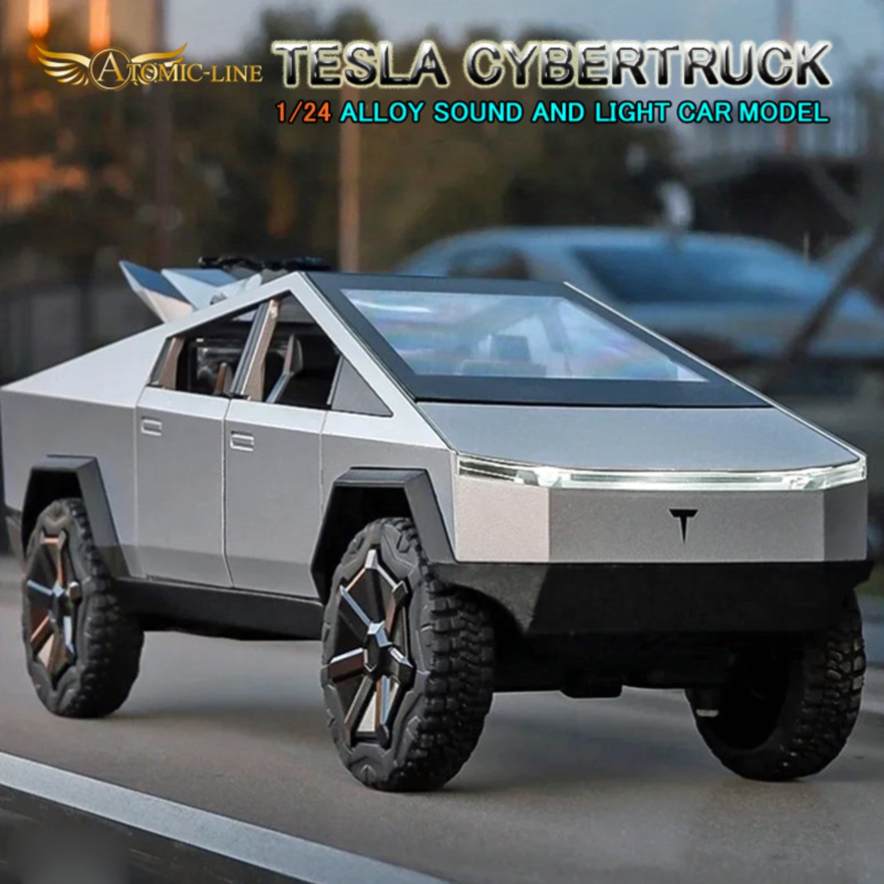 テスラ TESLA サイバートラック 1/24 ミニカー 全3色 ライト点灯 サウンド 合金モデル 模型 ジオラマ 4輪バギー付属