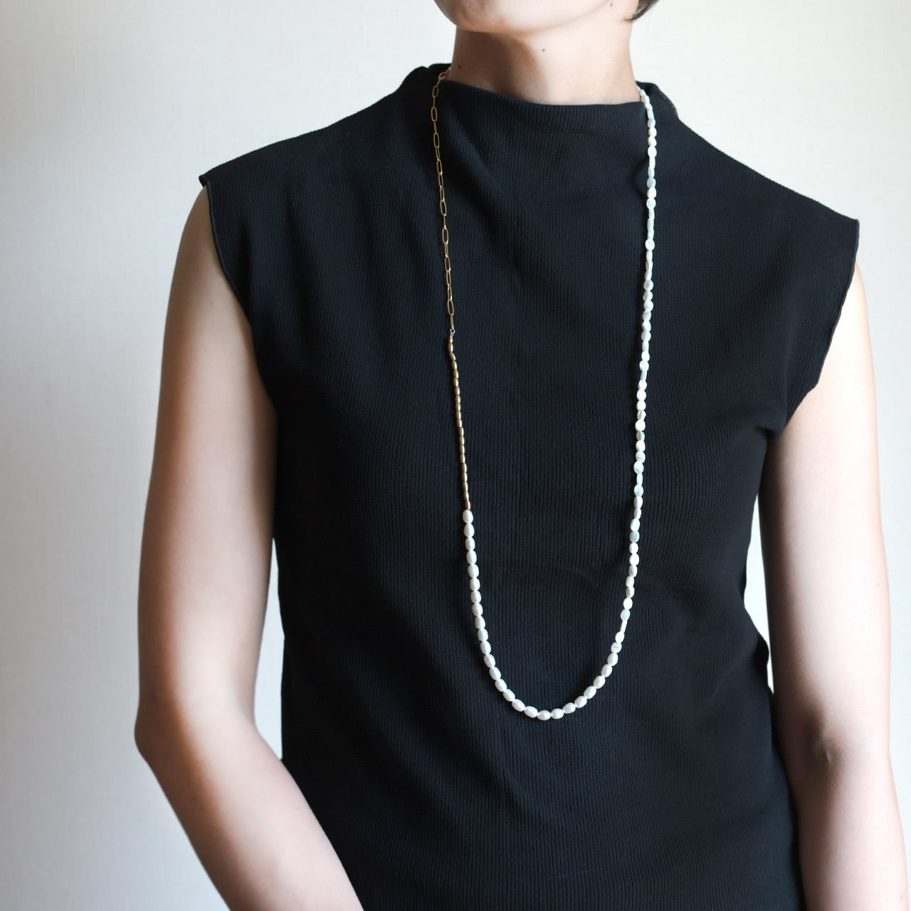 90cm ロング オーバルフォルム ネックレス 淡水パール × マザーオブパール / 2重使い フォーマル 入学式 卒業式 ギフト / pe-125