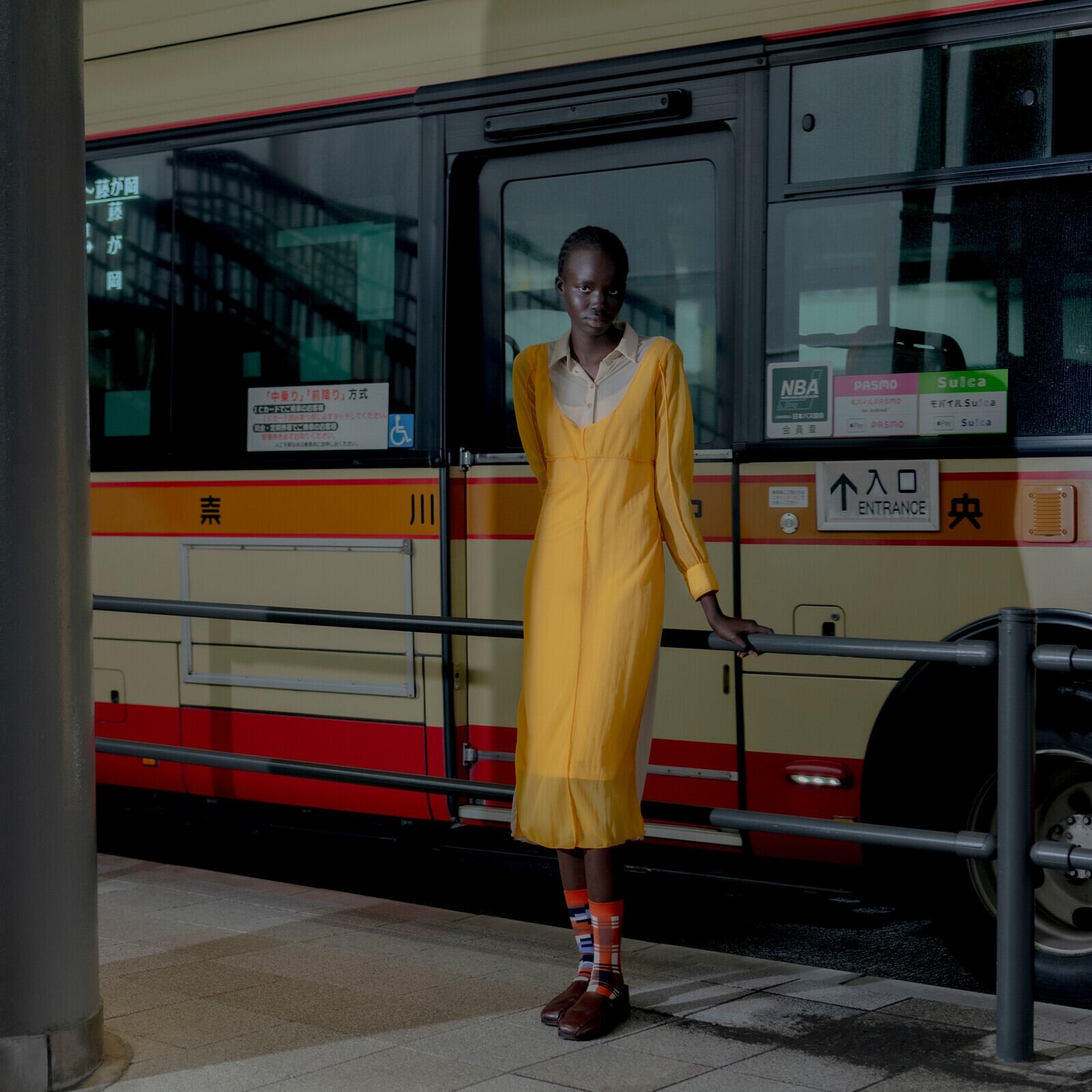 【2nd PALETTE】アート クルーソックス〈 sunset_block 〉| 日本製