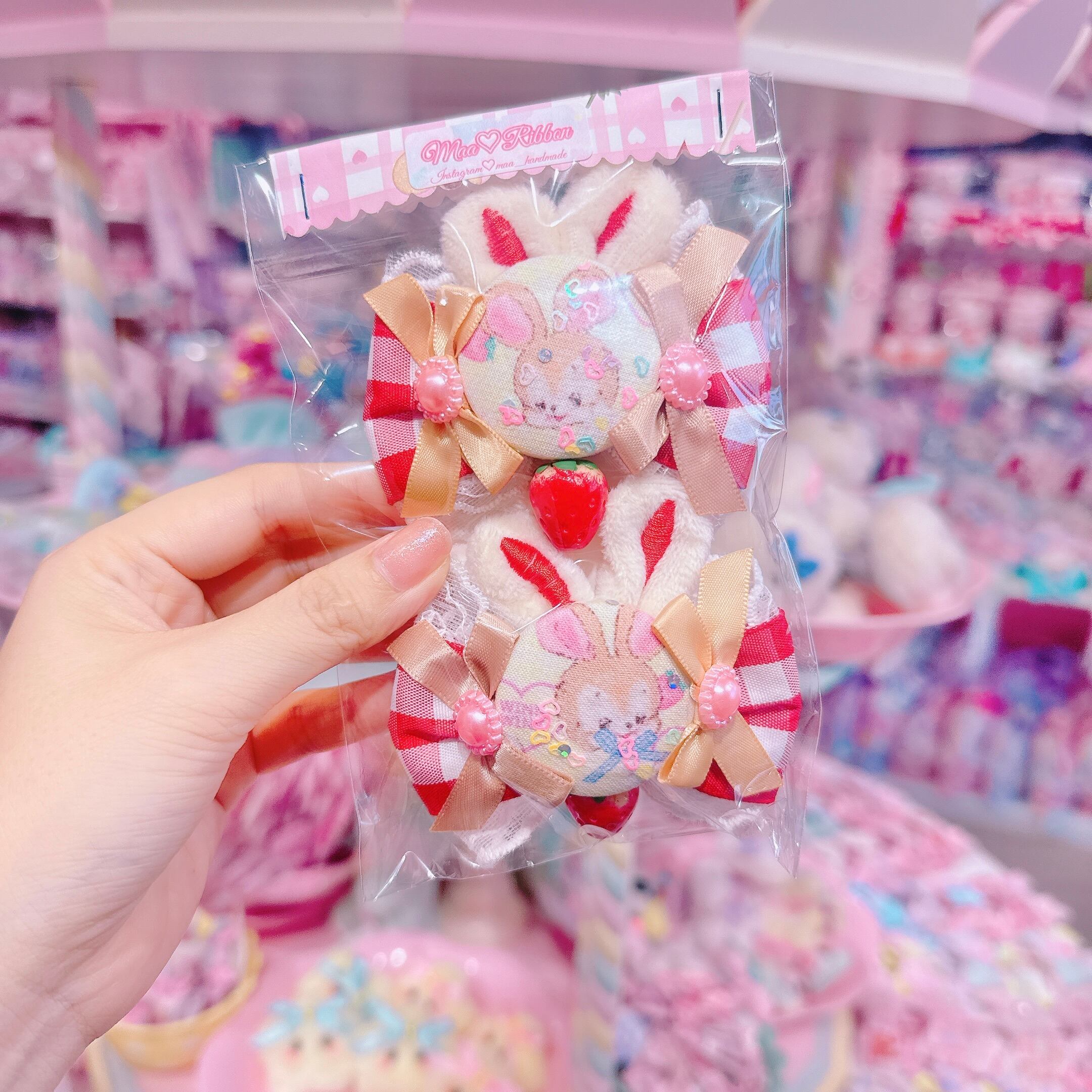 【R14】58-19くるみキャンディリボンツインヘアクリップ