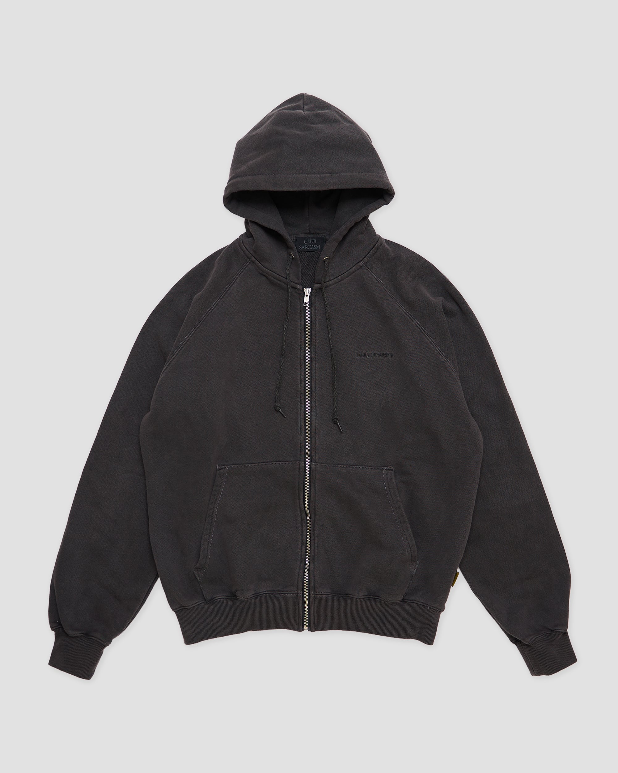 PIGMENT DYED BASIC ZIP HOODIE (BLACK) | CLUB SARCASM
