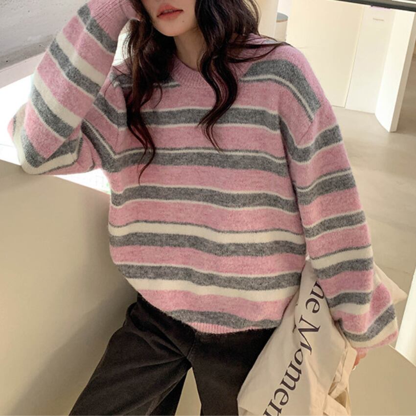 multi-border knit pullover　J00425