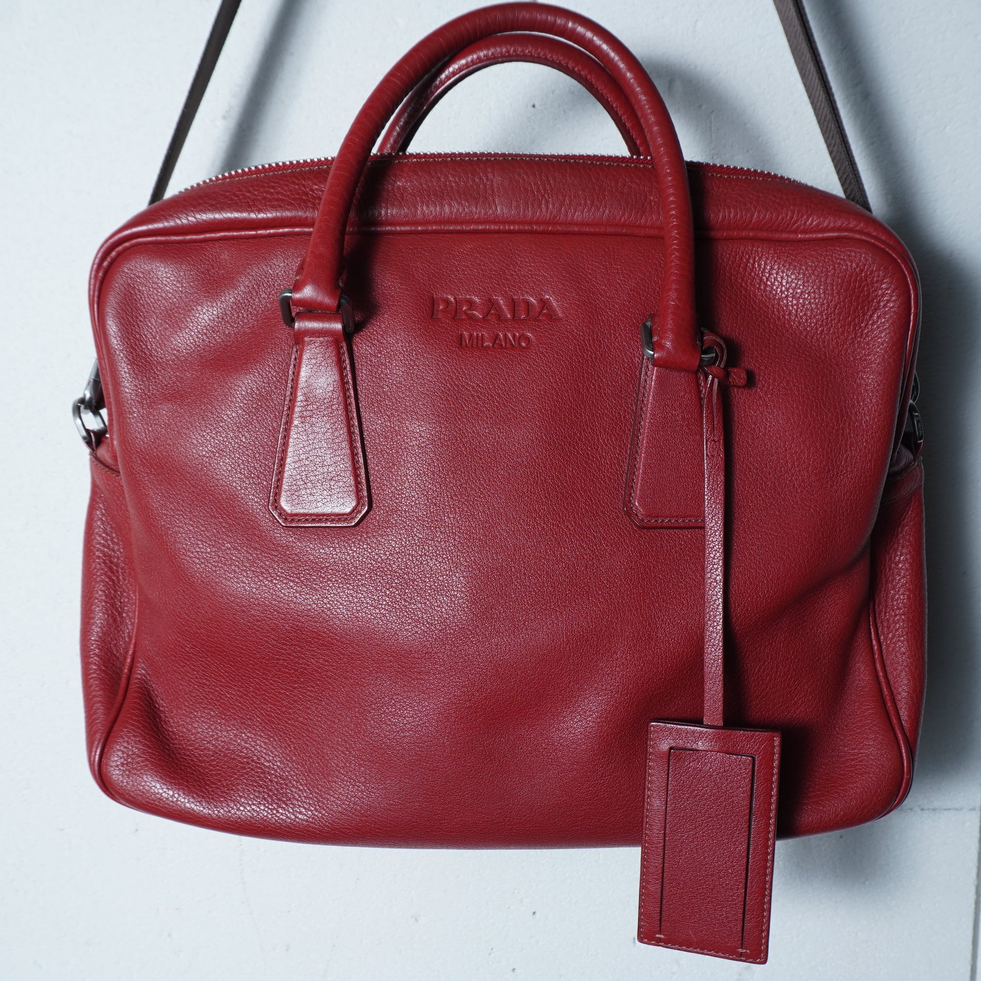 PRADA】プラダ ロゴ入 サフィアーノレザー 2WAYショルダーバッグ red