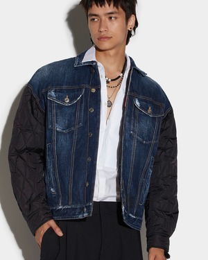 【DSQUARED2】D2 QUILTED MIX DROPPED SHOULDER JEAN JACKET