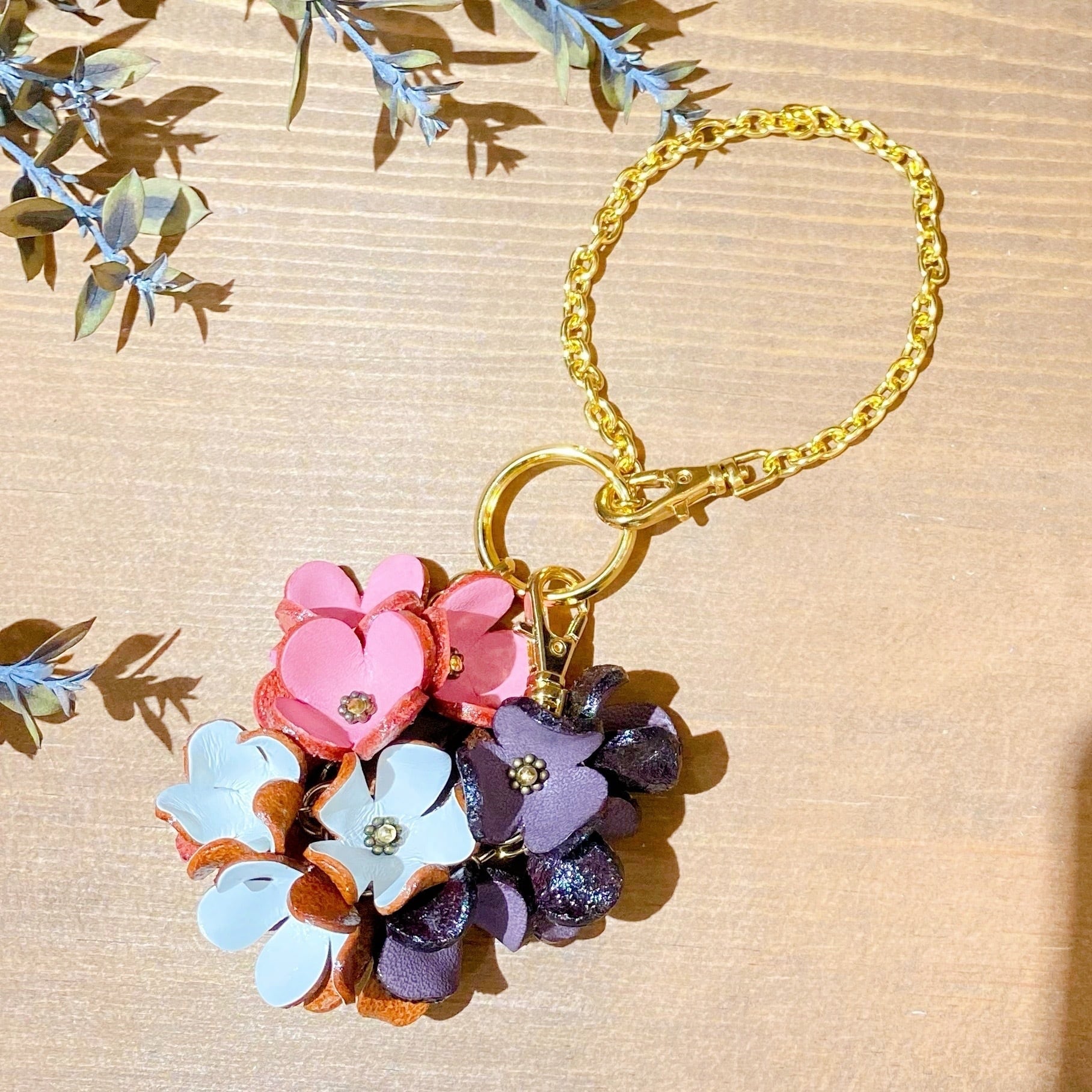 サンプルセール商品】3種のお花の2wayバッグチャーム(花色ピンク