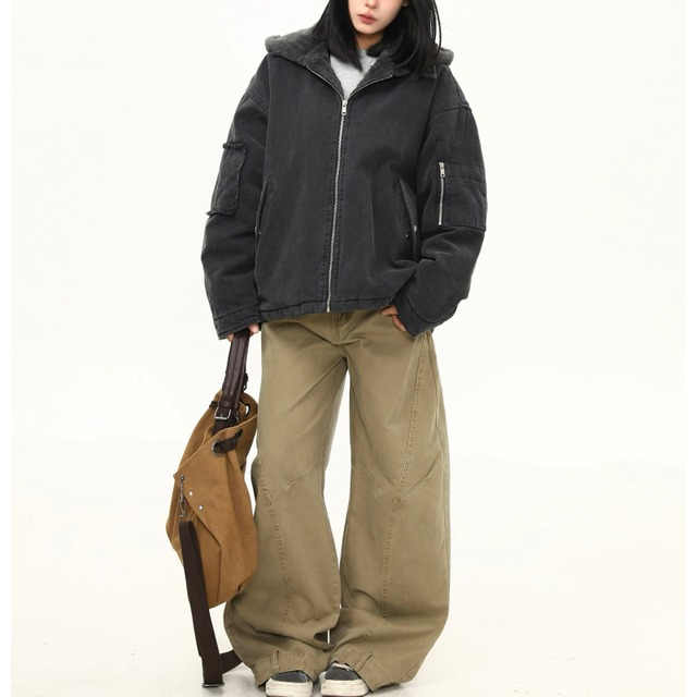 hooded fur design jacket　フード付きファーデザインジャケット　J1552