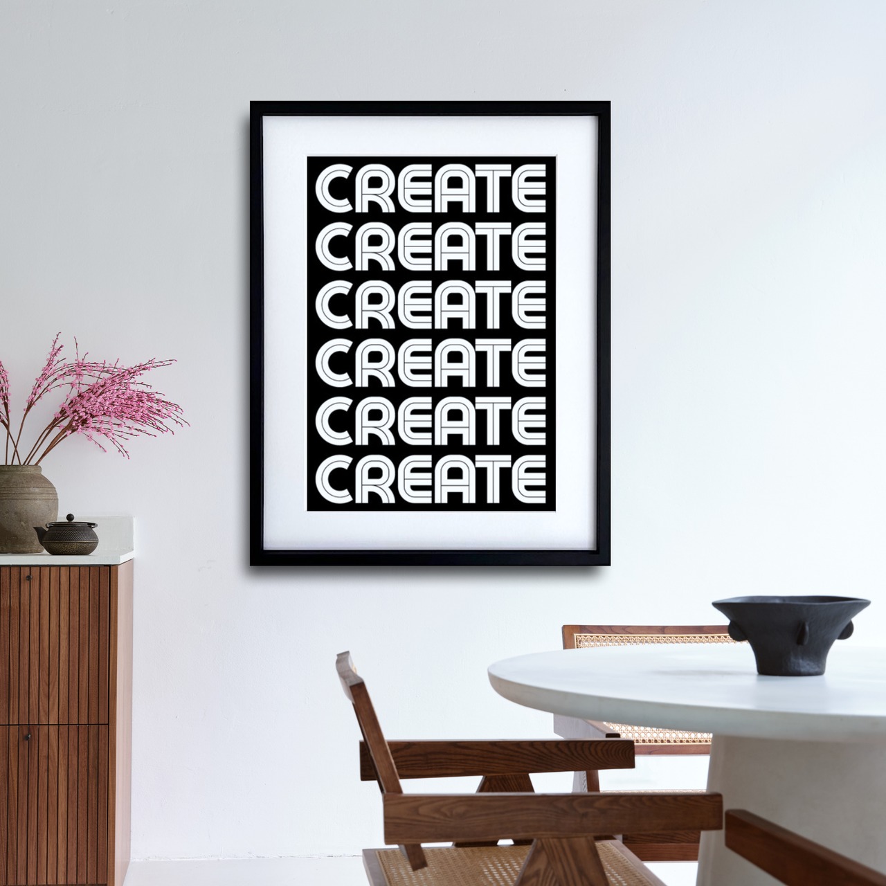 CREATE モダンタイポグラフィー｜白黒 テキストアート ポスター｜洗練デザイン  インテリア 壁掛けA2ポスター