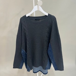 デニム切替ケーブルニットプルオーバー　8900円