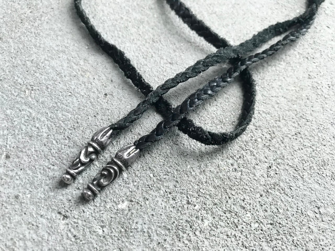 Chrome Hearts tiny leather blade scroll boro chips necklace silver