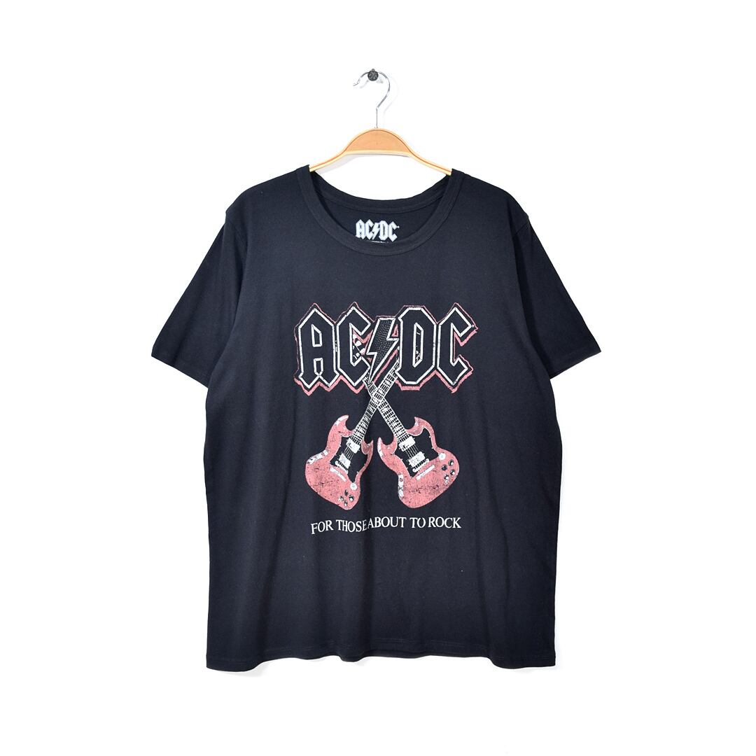 AC/DC ハードロックTシャツ バンドTシャツ 黒 FOR THOSE ABOUT TO ROCK サイズS相当 古着 @AB0011