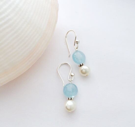 再入荷！！】Lagoon Original アクアマリン とパールの フックピアス