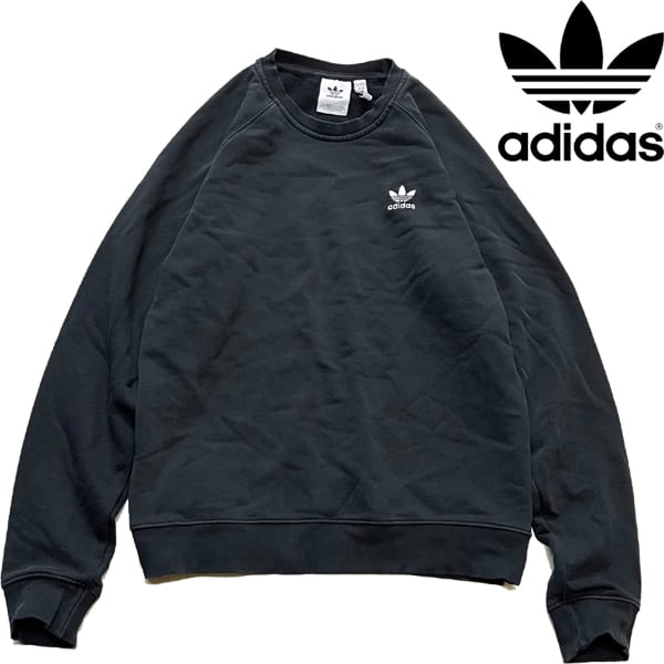 1点物◇アディダス黒ブランドロゴadidasスウェット古着メンズSM