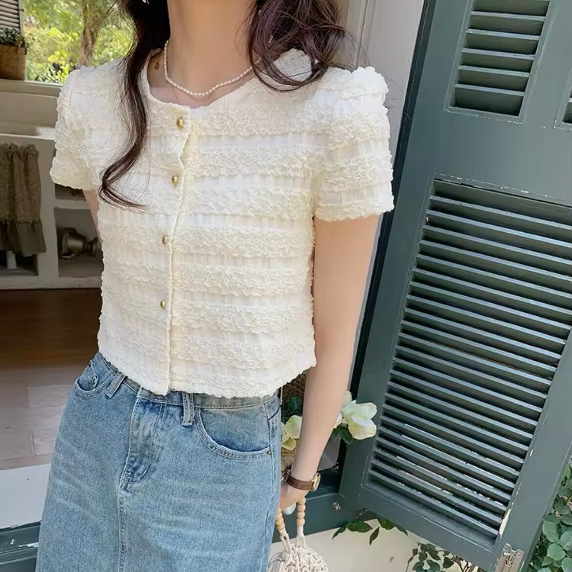 ホイップフリルハーフスリーブシャツ