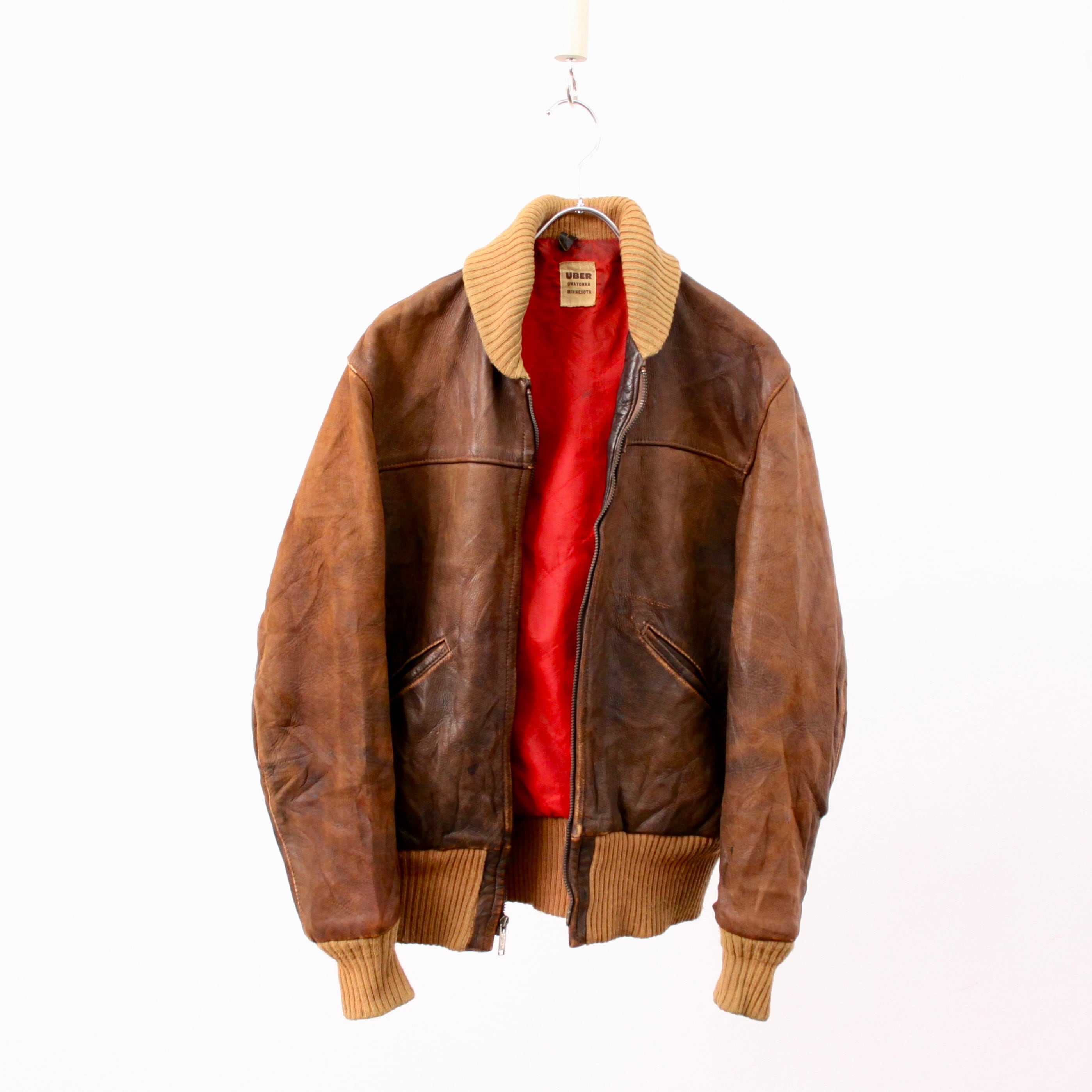 1266. 1970's shawl collar leather jumper ブラウン レザージャケット