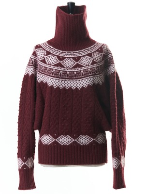 ノルディックタートルネックニット(ワイン)