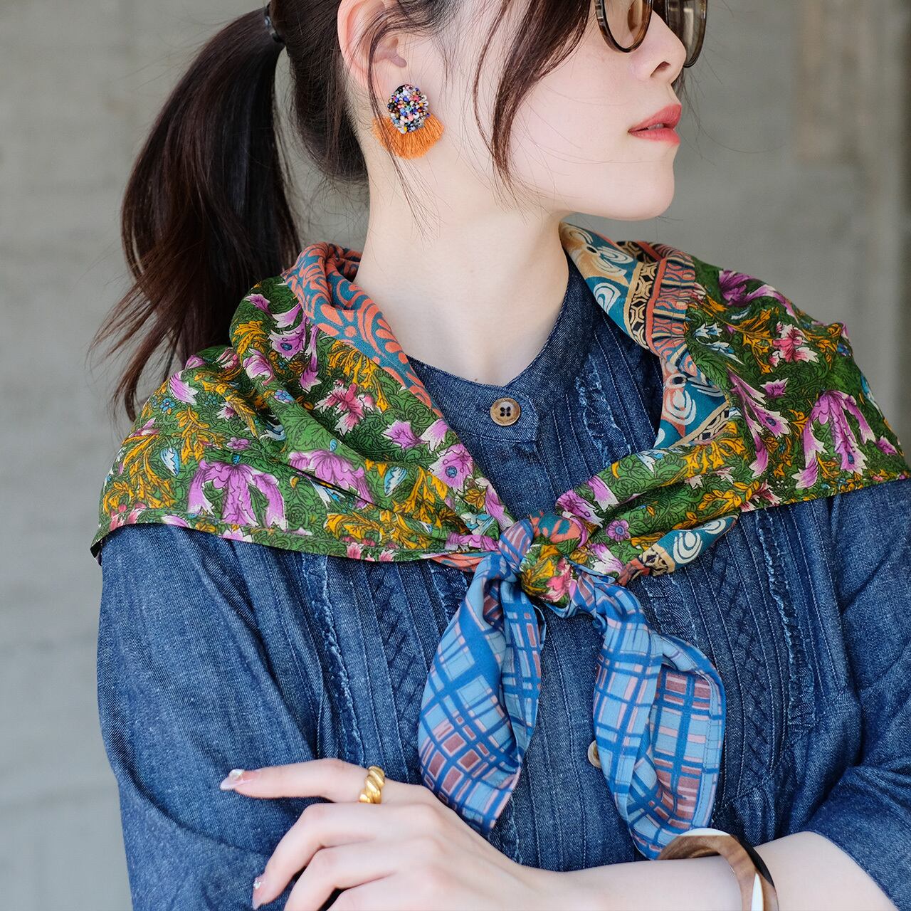 異国のヴィンテージ◎オールドサリーパッチワークスカーフ(26s-05)D