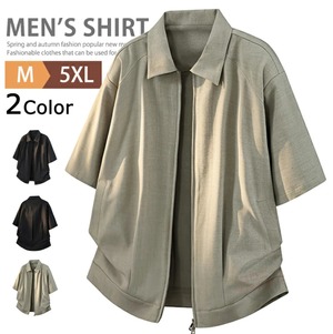 半袖シャツ ジップアップ ワークシャツ メンズ 2色 M-5XL 無地 カジュアルシャツ シャツジャケット 26LT832
