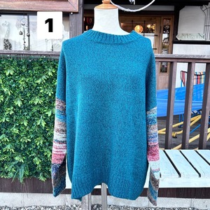 マルチボーダー袖ニットプルオーバー