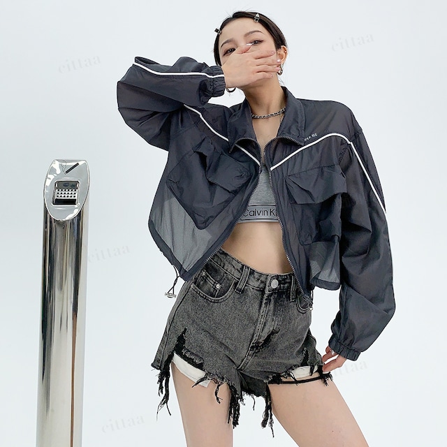 C-339 2025夏秋新作♡ANSWERショート丈ダブルポケットシアージャケット ダークグレー 0816 C-339 2025夏秋新作♡ANSWERショート丈ダブルポケットシアージャケット ダークグレー 0816