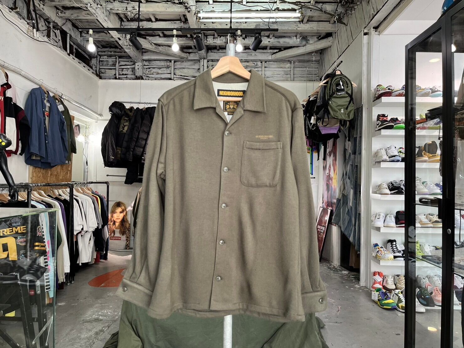 NEIGHBORHOOD CPO A-SHIRT LS OLIVE MEDIUM 182TSNH-SHM03 18449 