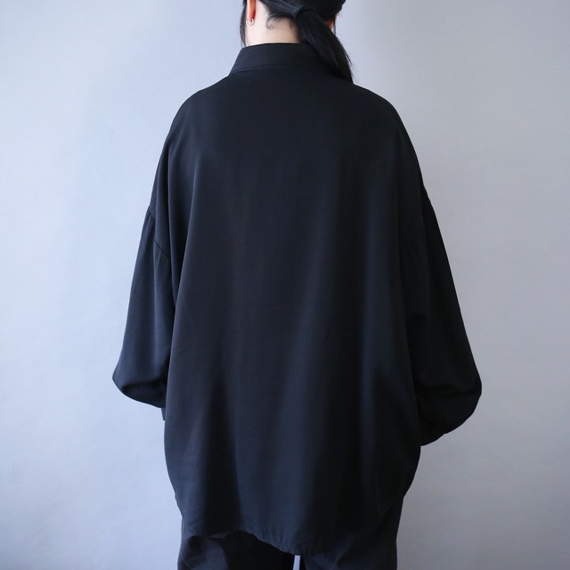 "刺繍" pleats and switching color design over silhouette fry-front shirt