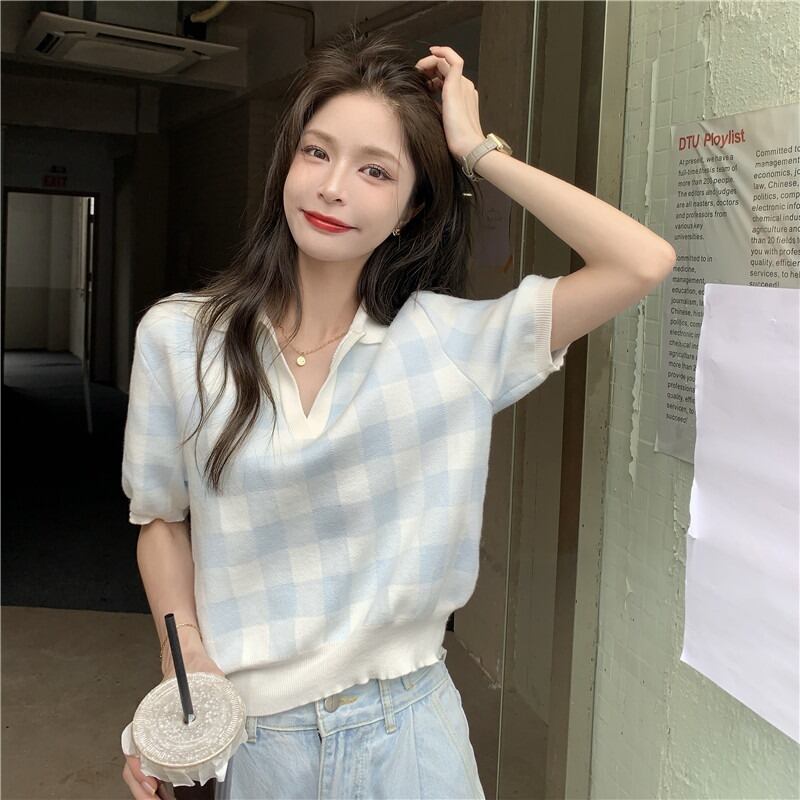 カラーセーター レディースサマースタンダード格子柄スリムトップス レトロ 夏物 YY-ファッション62532395899