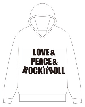 【LOVE&PEACE&ROCK'N'ROLL 発泡プリント】パーカー White / BLK