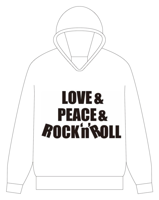 【LOVE&PEACE&ROCK'N'ROLL 発泡プリント】パーカー White / BLK