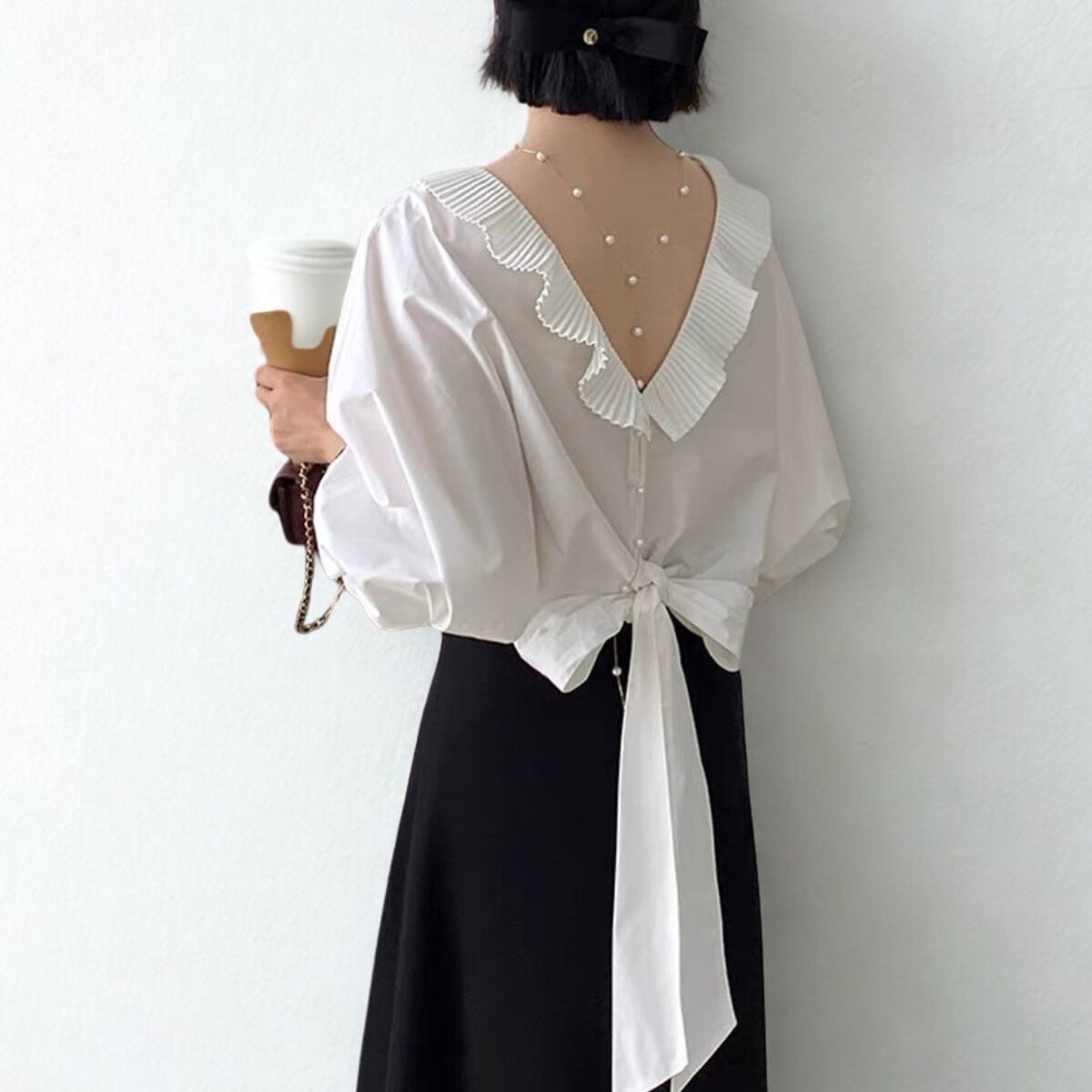 バックコンシャス プリーツカラー ブラウス ch0533