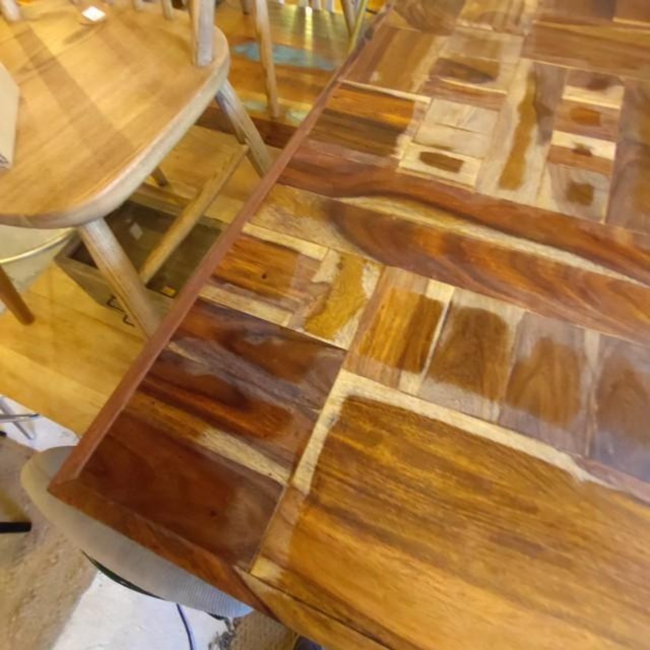 【店頭受取専用商品】TOPANGA　Furniture　シーシャムウッド寄せ木スクエアローテーブル　リビング　インテリア