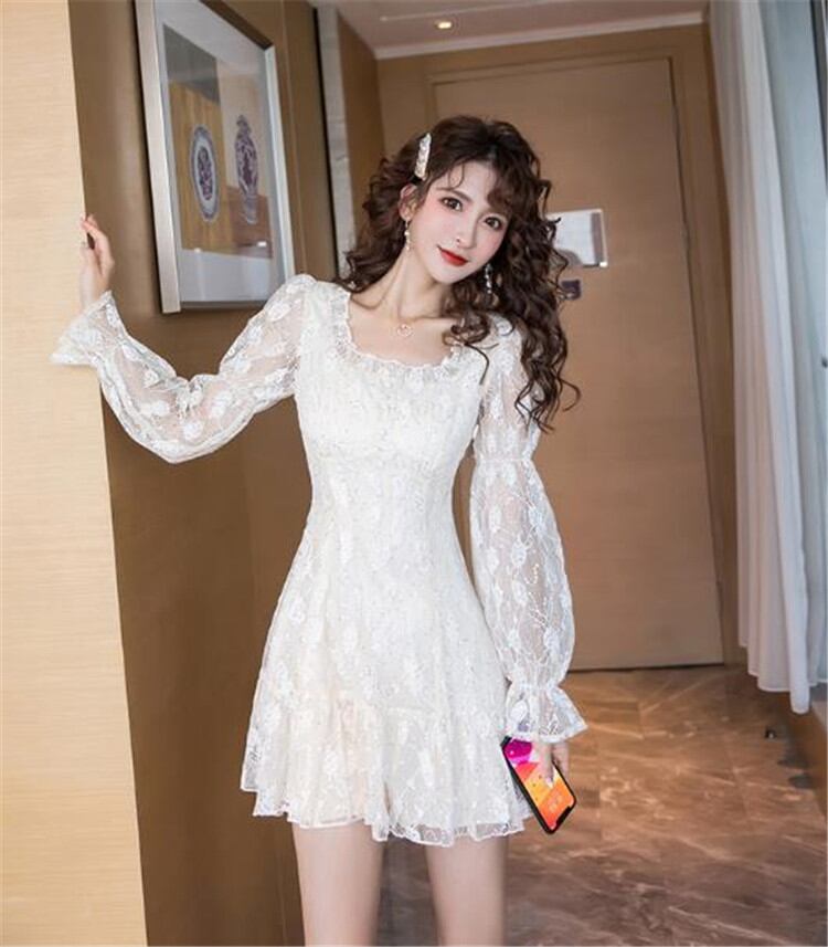 独特の存在感。早い者勝ち 秋 新品 気質 スリムフィット ワンビース ハイウエスト 長袖 Aライン