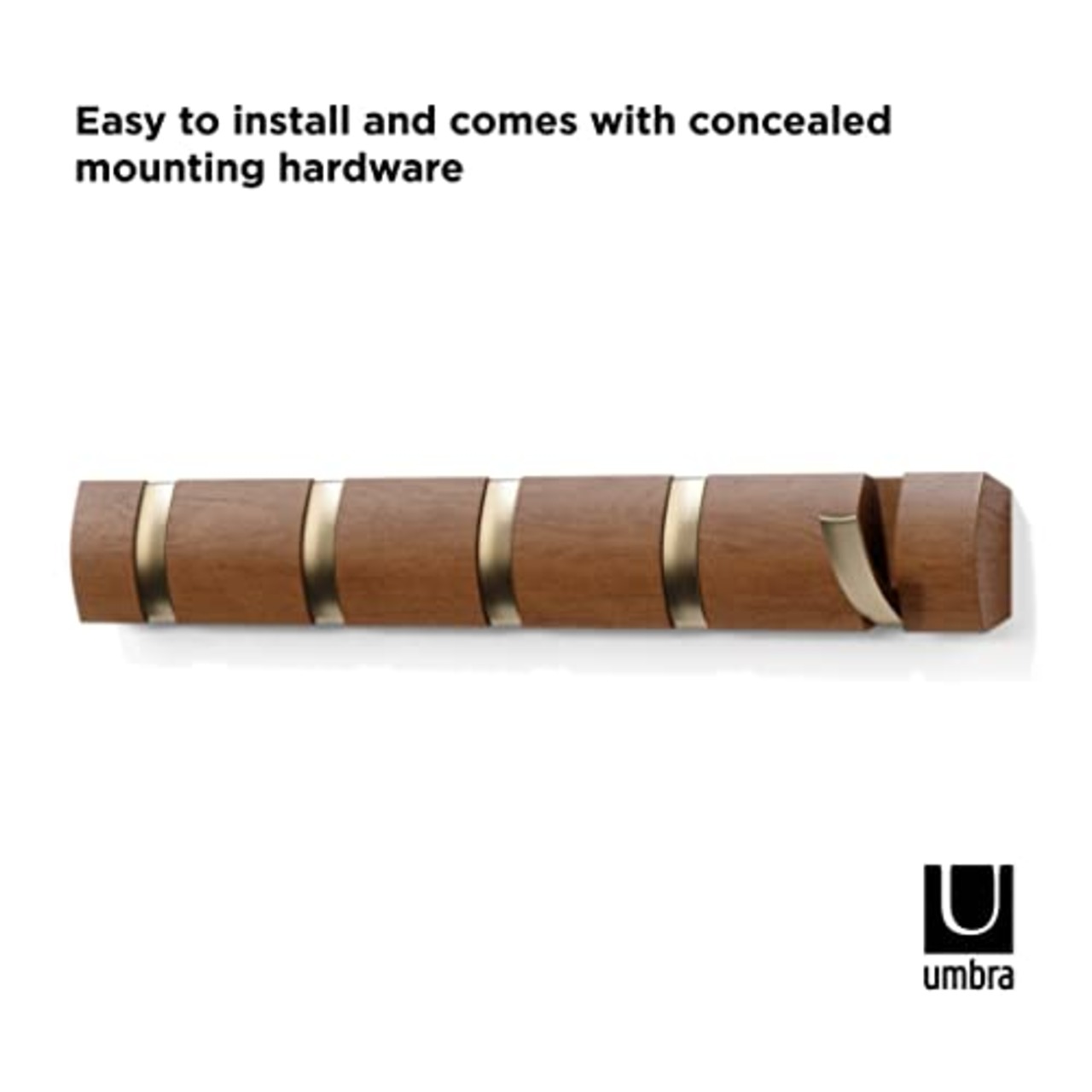 umbra 壁掛けフック ウォールハンガー 収納 フック 木製 23188501227 ウォルナット/ゴールド