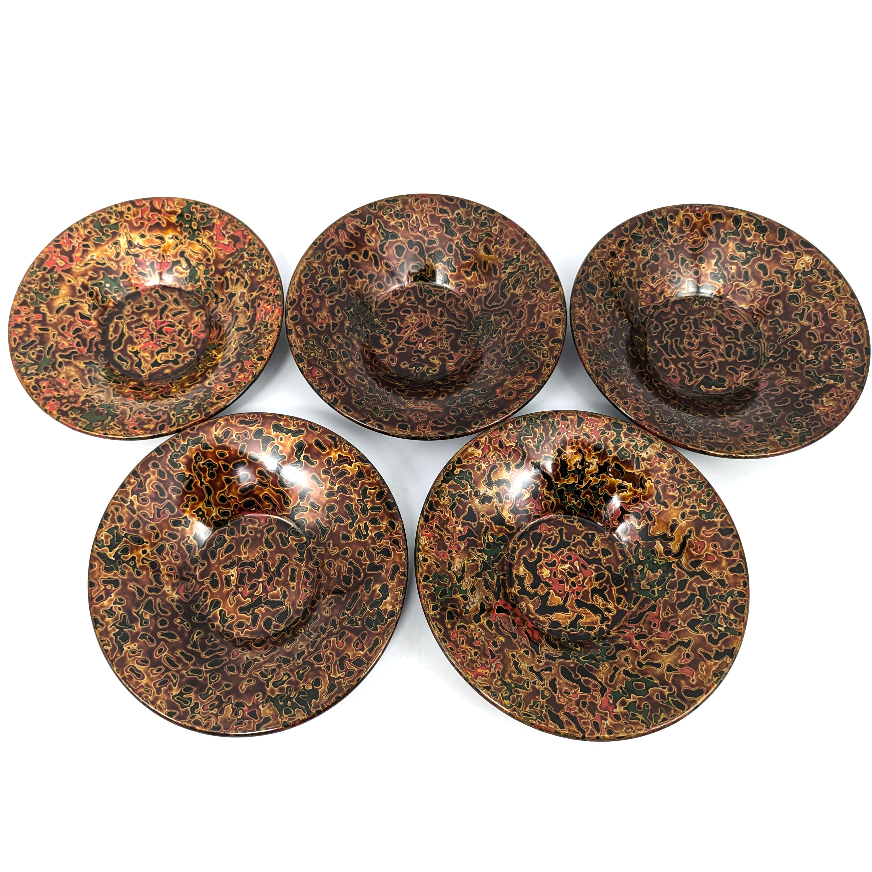 津軽塗（唐塗）バカ塗り・茶托・5枚セット・漆器・伝統工芸・No.240711