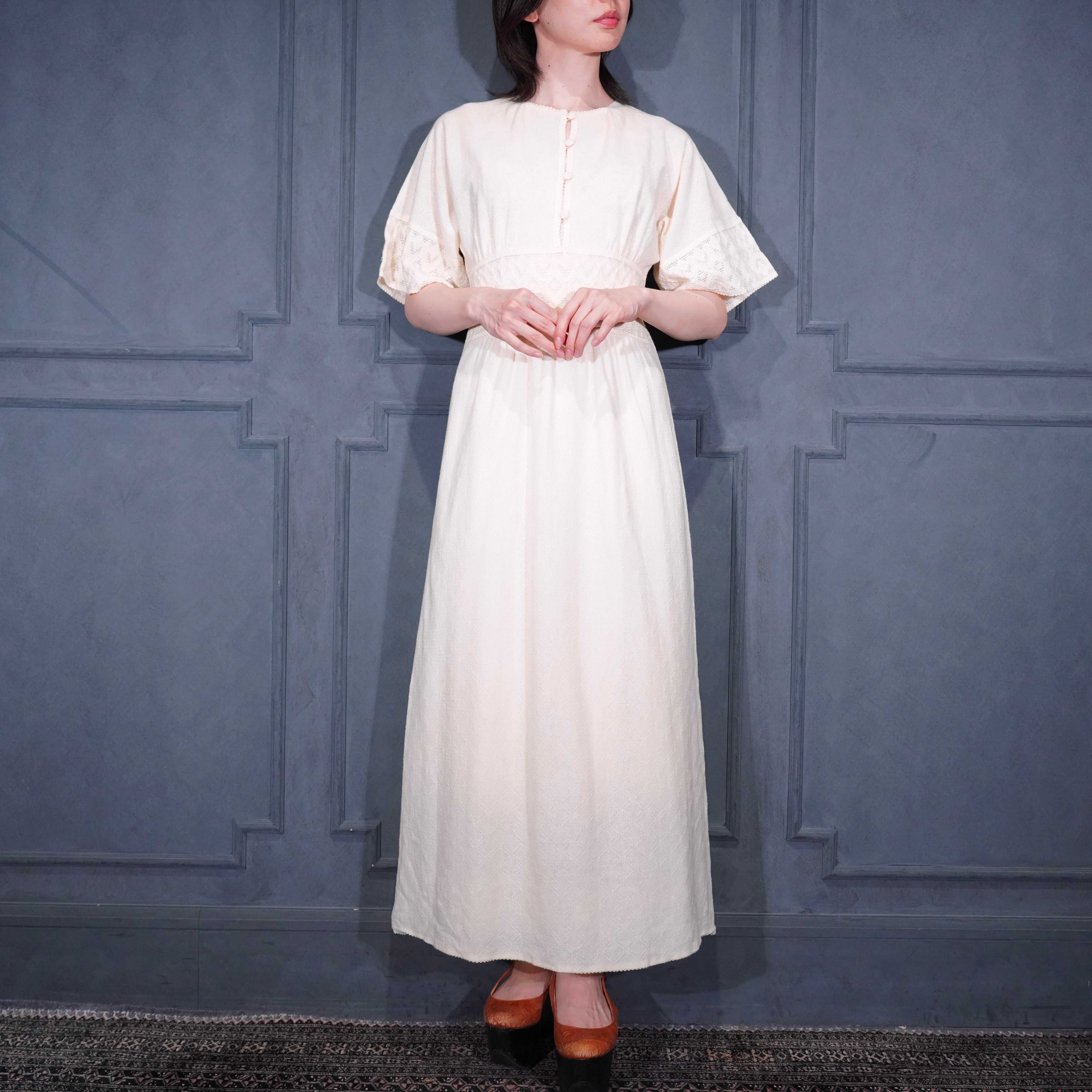 出品21時最終！1970s ヴィンテージ レースドレス 古着 ワンピース 70's USA VINTAGE LACE DESIGN DRESS ONE PIECE/70年代アメリカ古着