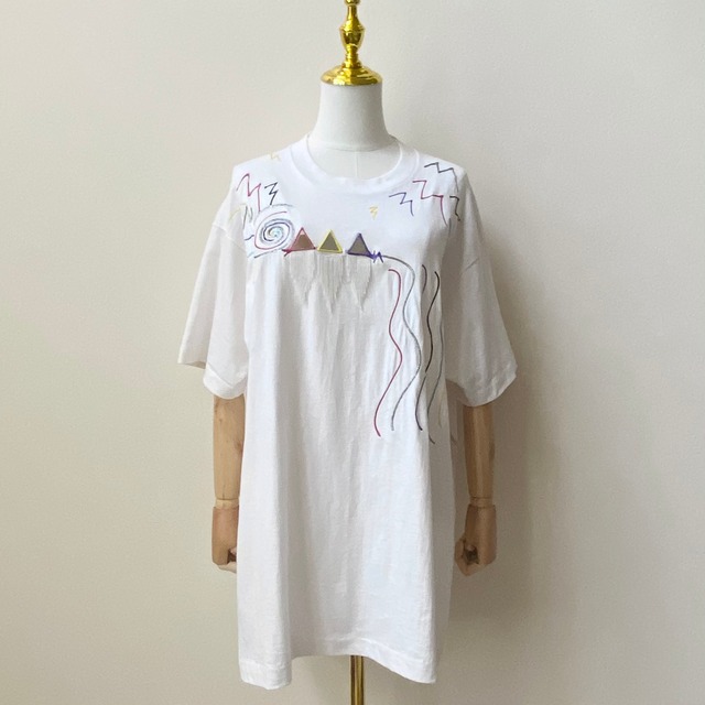 レディース デッドストック 80年代 ヴィンテージ USA製 デザインTシャツ アメリカ古着 ホワイト 日本XL