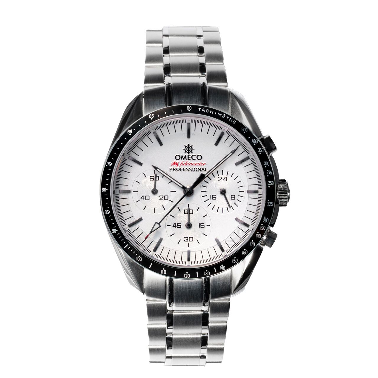 【OMECO】CHRONOGRAPH WATCH SILVER KIWAMI シルバー×ホワイト メンズ腕時計 男性用時計 日本製ムーブメント