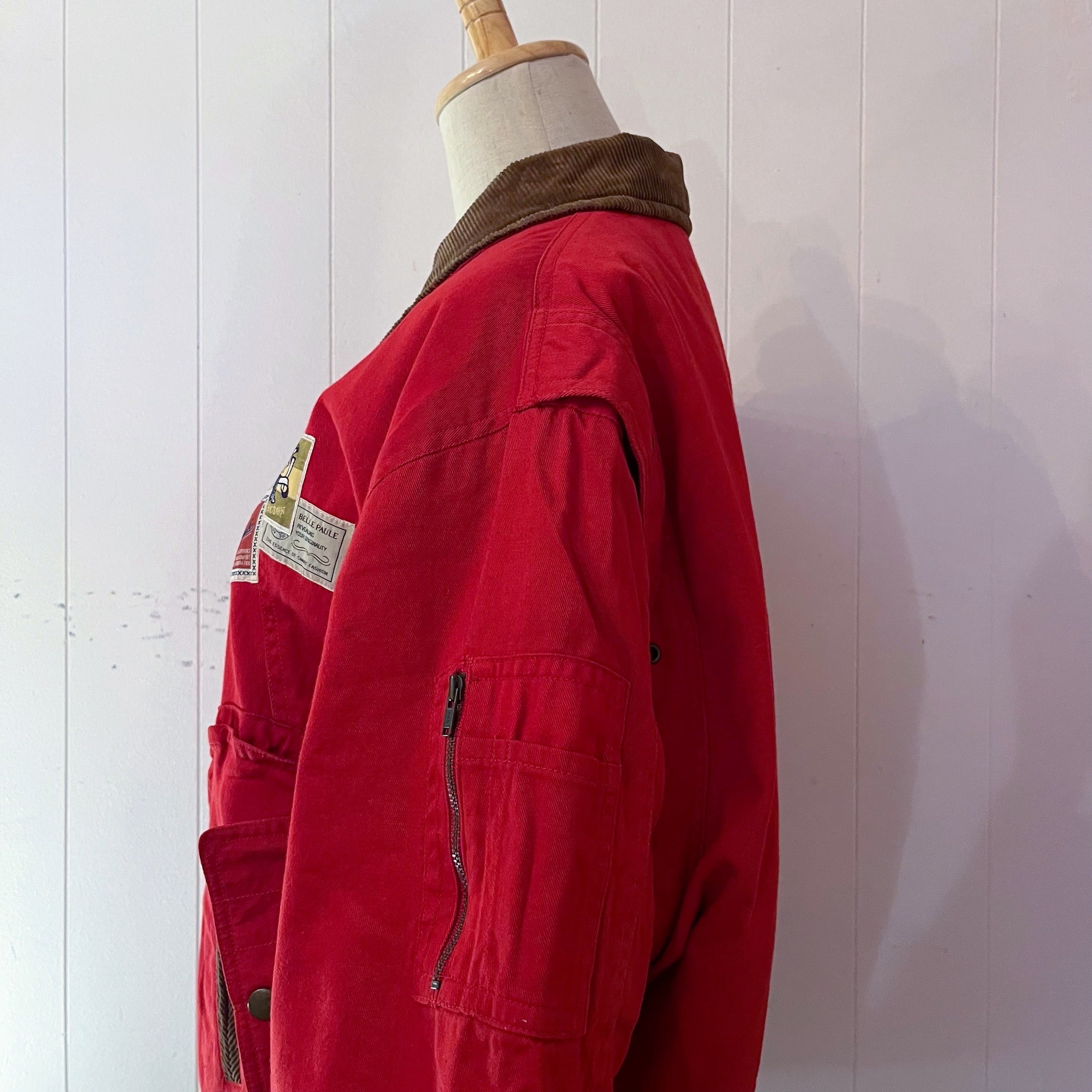 corduroy collar check liner red blouson